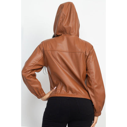 Faux Leather Hoodie Jacket