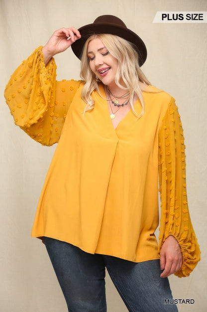 Woven And Textured Plus-size Chiffon Top With Voluminous Sheer Sleeves