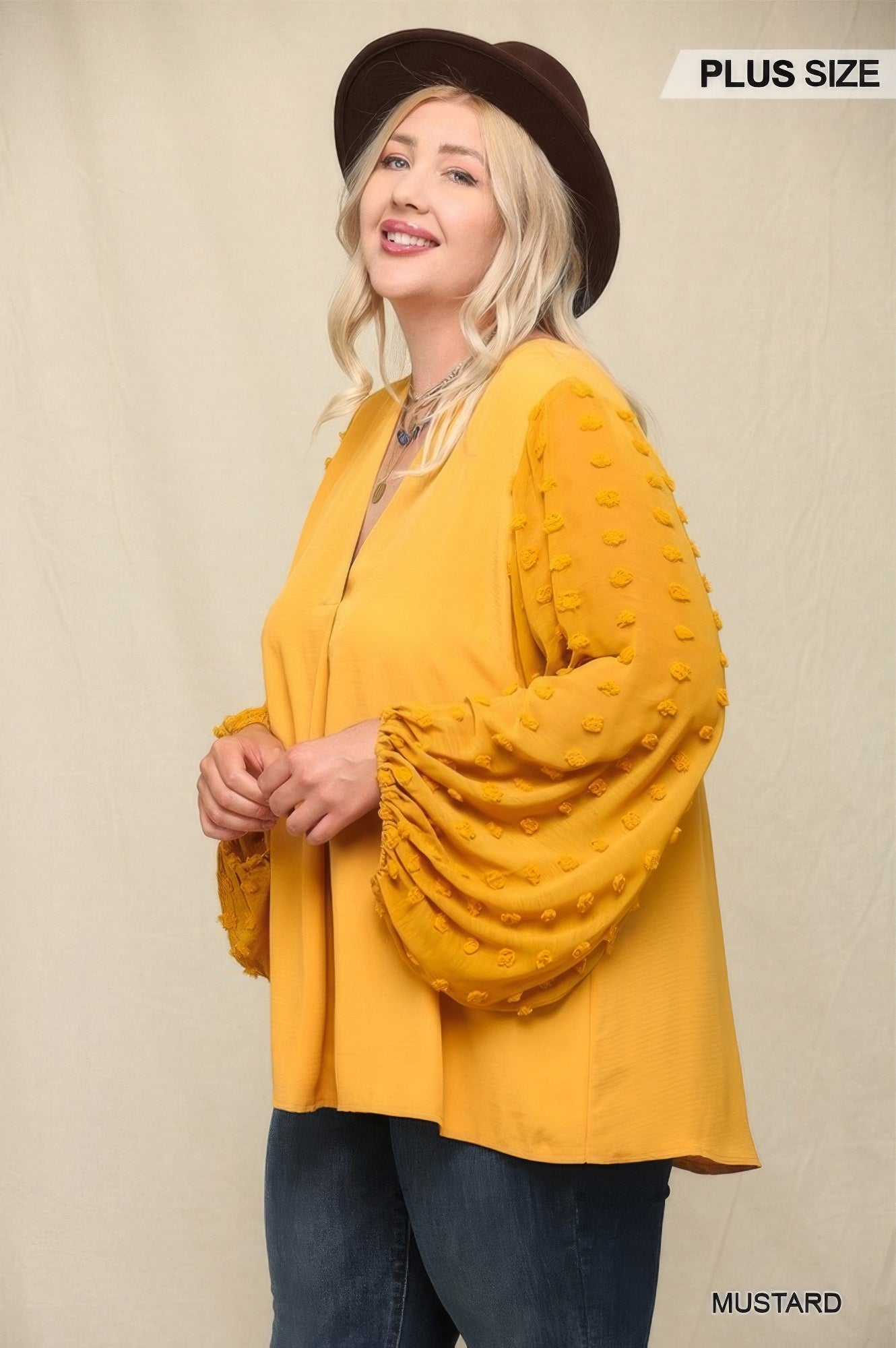 Woven And Textured Plus-size Chiffon Top With Voluminous Sheer Sleeves