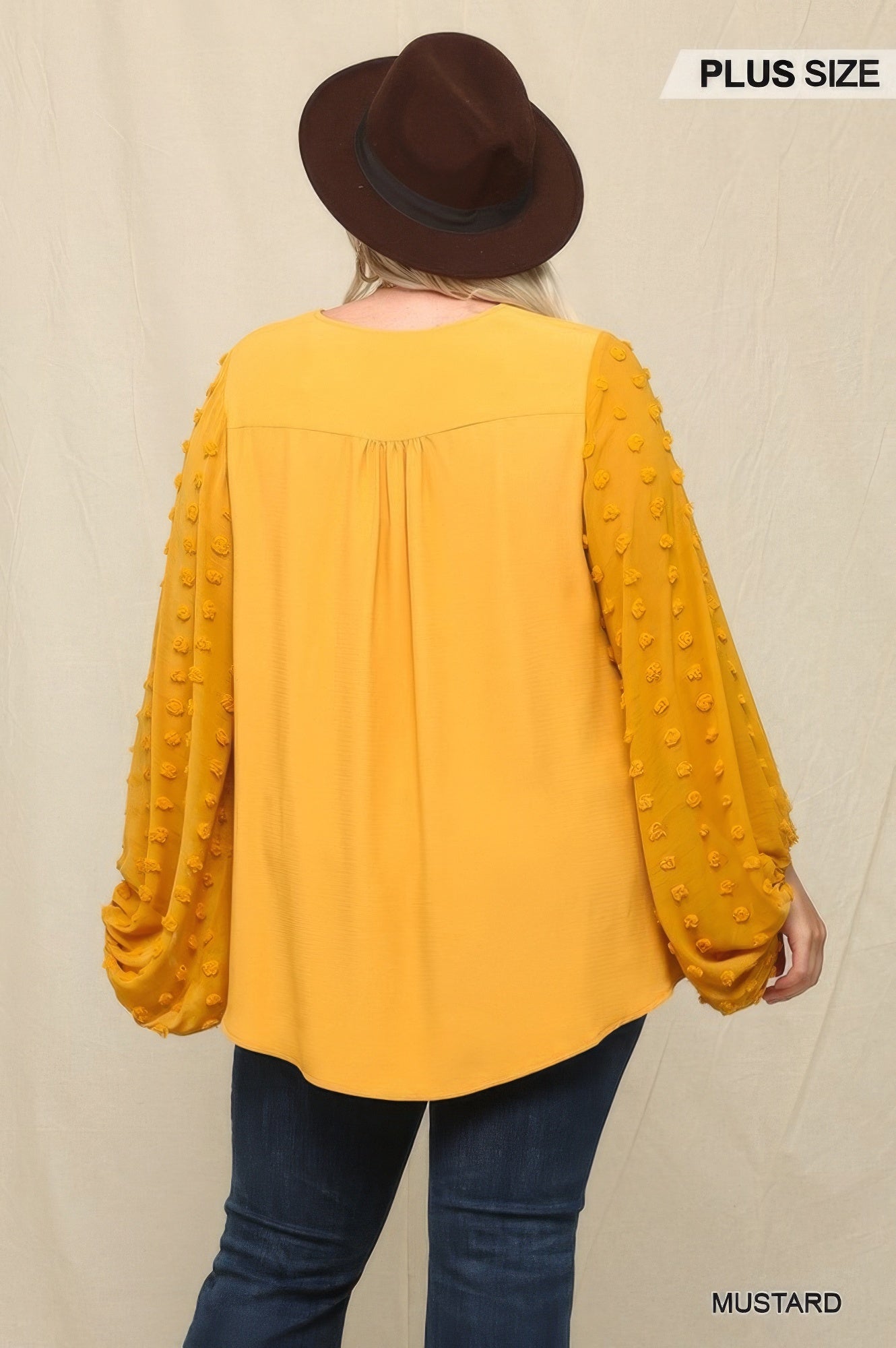 Woven And Textured Plus-size Chiffon Top With Voluminous Sheer Sleeves