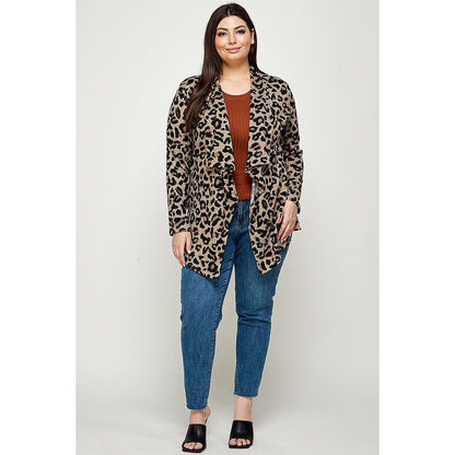 Plus Size, Animal Leopard Printed Knit Cardigan