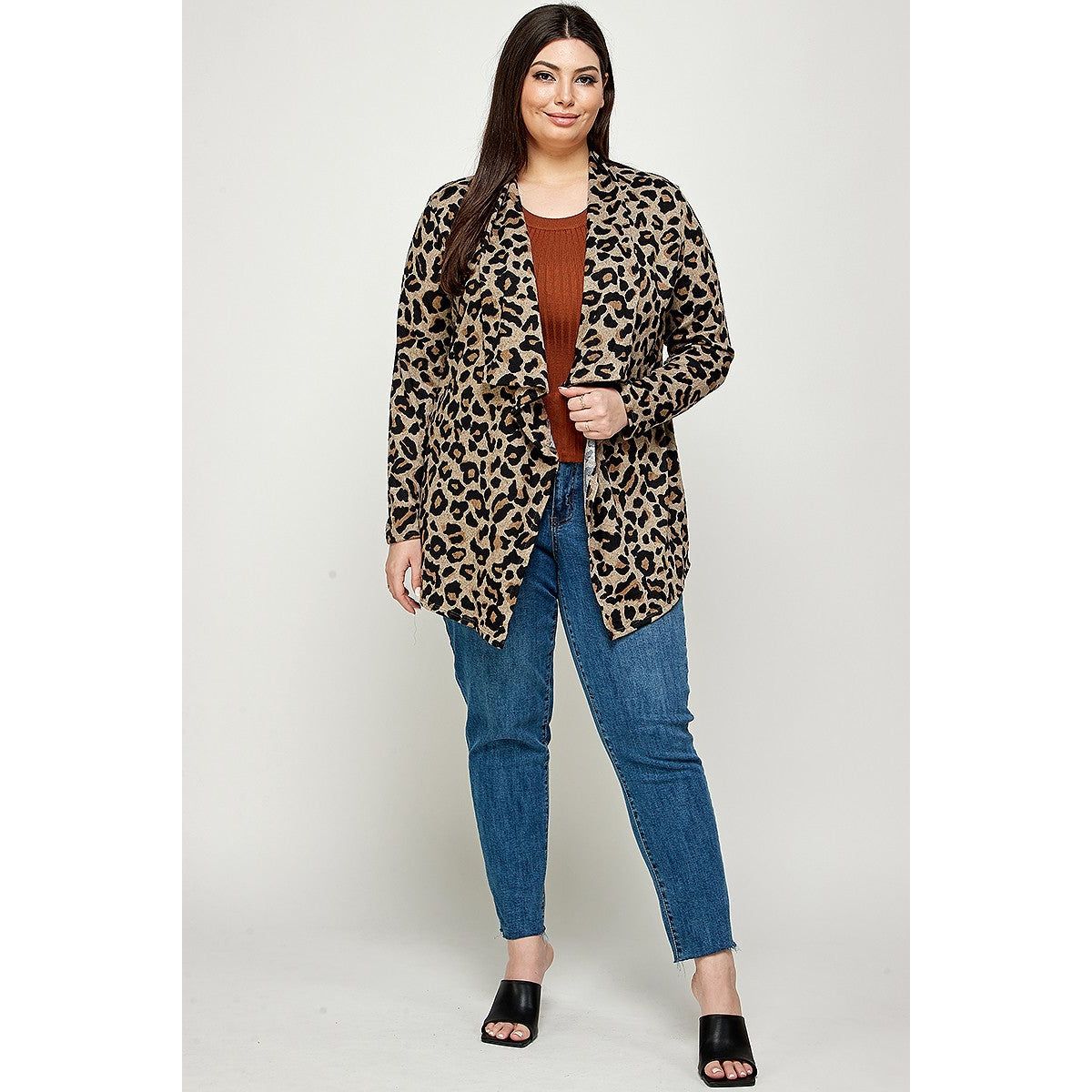 Plus Size, Animal Leopard Printed Knit Cardigan