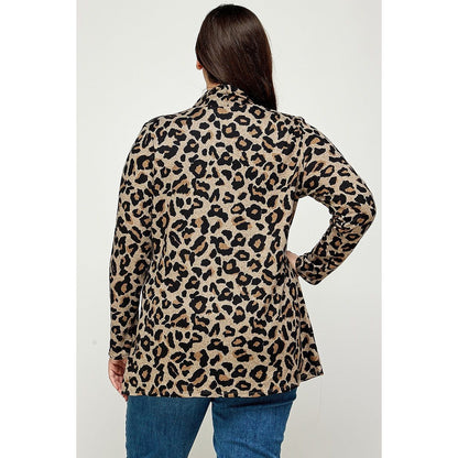 Plus Size, Animal Leopard Printed Knit Cardigan