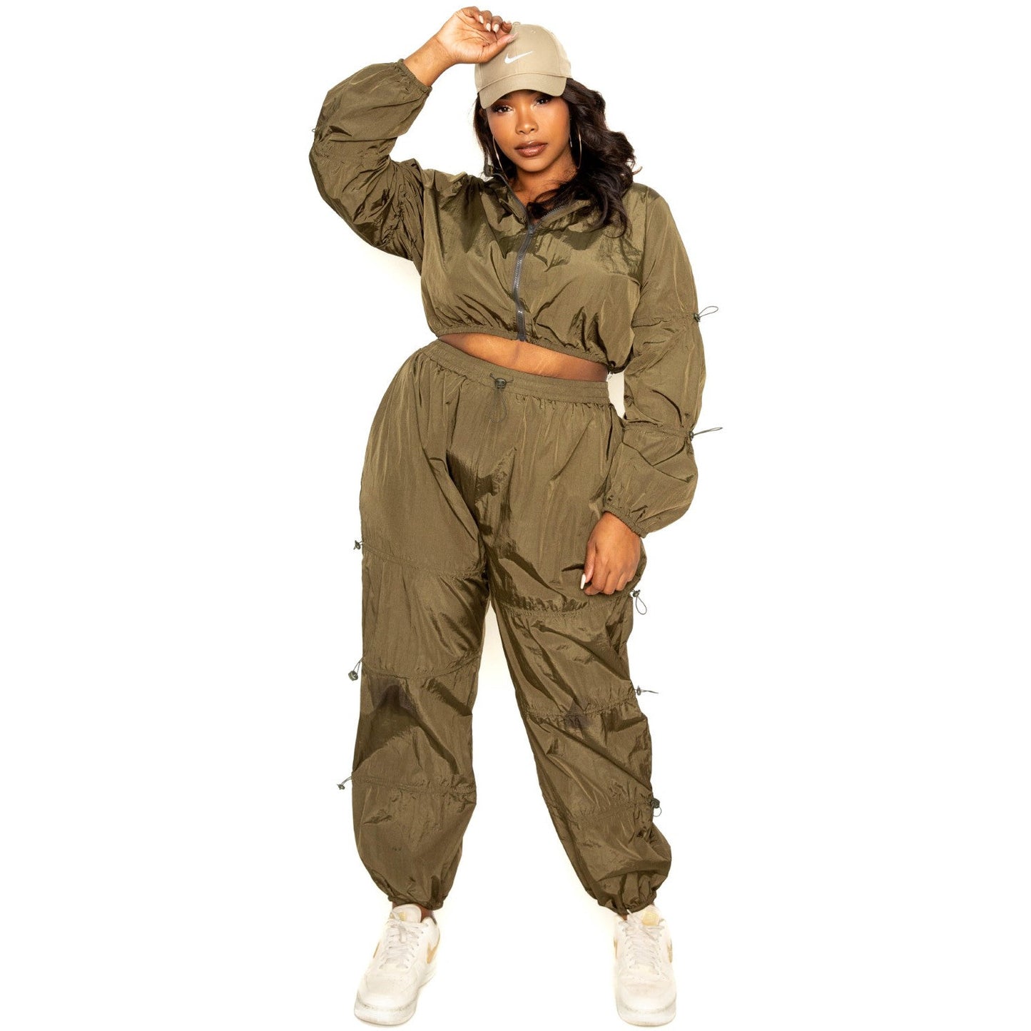 2 Piece Plus-size Active Zip Up Set With Cord Lock Detail