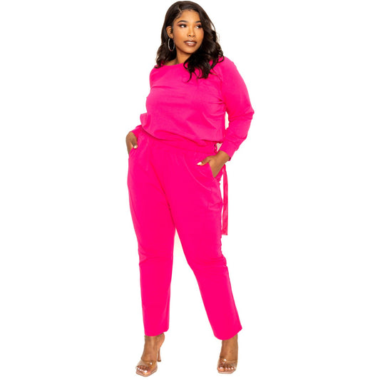 Stylish Pink Plus-size Grommet Detail Lounge Sets