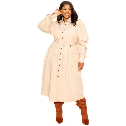 Plus-size Puff Sleeve Trench Jacket Dress