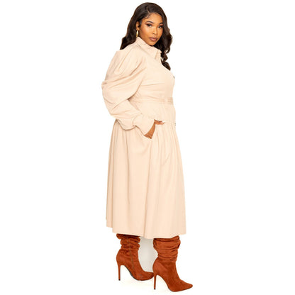 Plus-size Puff Sleeve Trench Jacket Dress