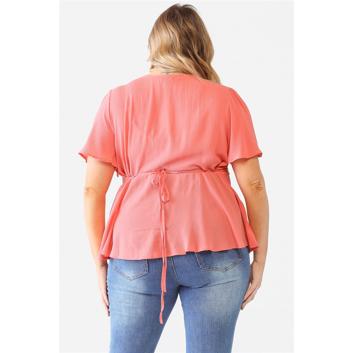 Plus Textured Casual A-line Top with Flare Short Sleeves