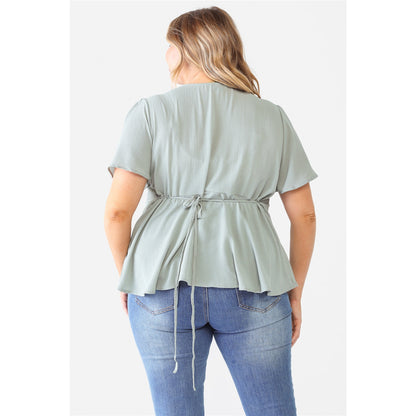 Plus Textured Casual A-line Top with Flare Short Sleeves