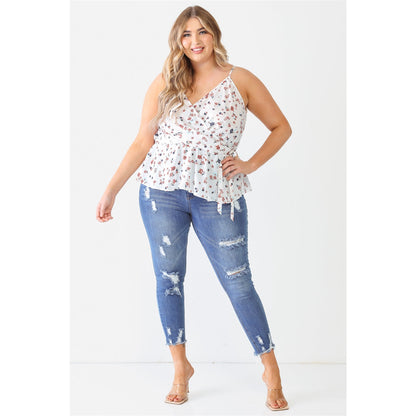 Plus Floral Wrap Flare Hem Top