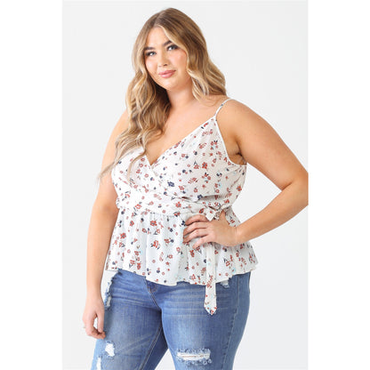 Plus Floral Wrap Flare Hem Top