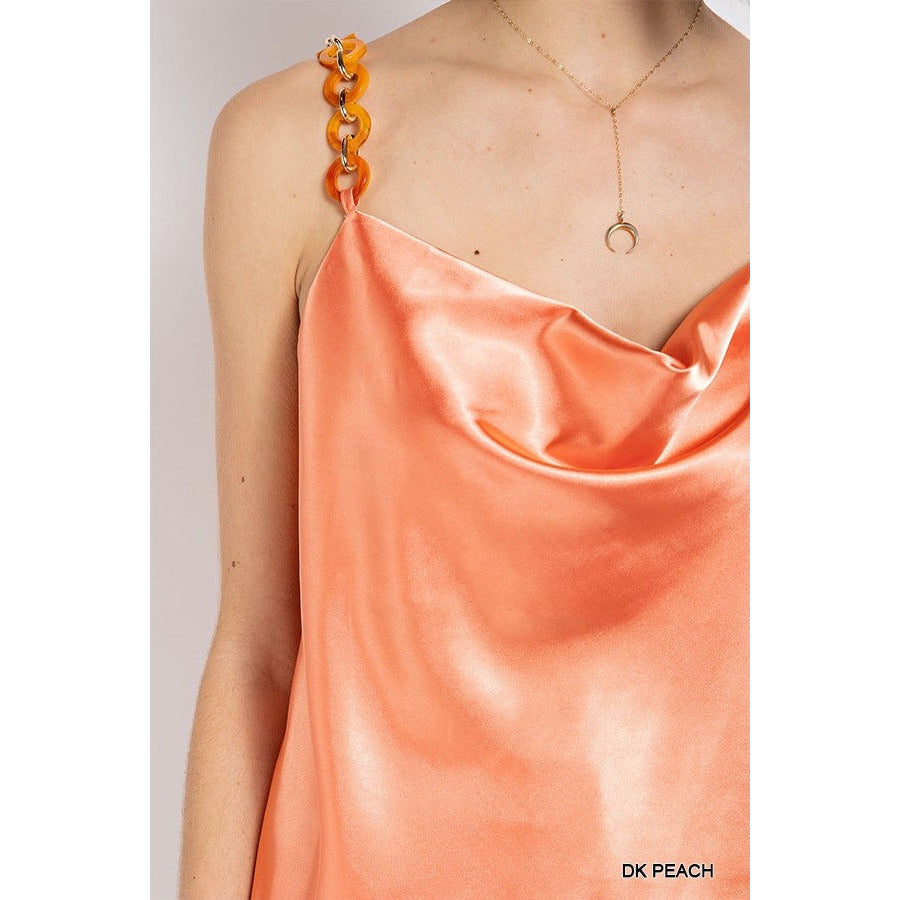 Cowl neck satin camisole with chain strap