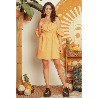 Mango Cotton Cold Shoulder Puff Short Sleeve Mini Dress