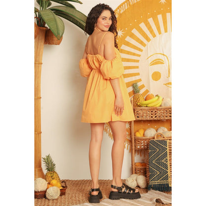 Mango Cotton Cold Shoulder Puff Short Sleeve Mini Dress