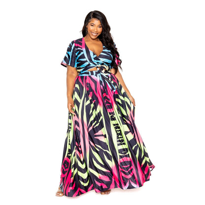 2 Piece Plus-size Ombre Animal Maxi Skirt & Top Set