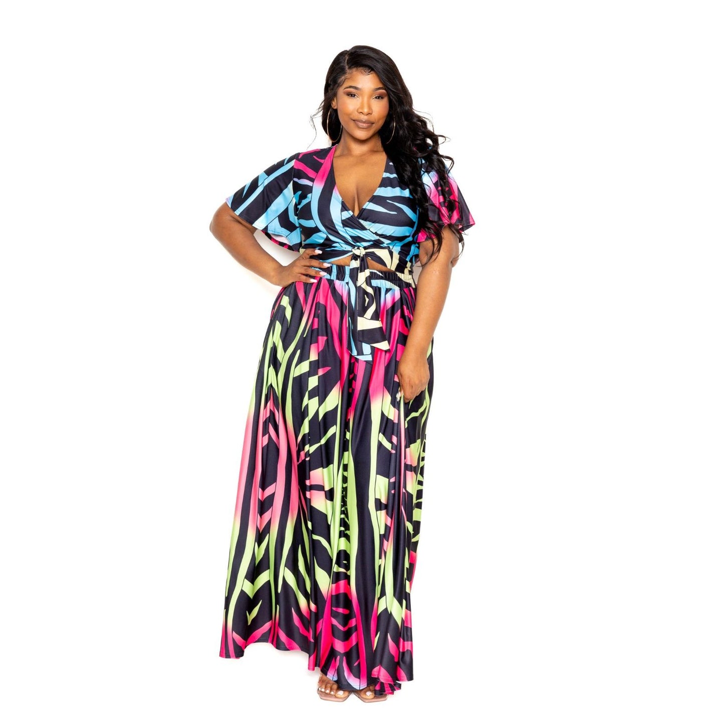 2 Piece Plus-size Ombre Animal Maxi Skirt & Top Set