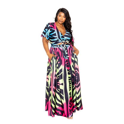 2 Piece Plus-size Ombre Animal Maxi Skirt & Top Set