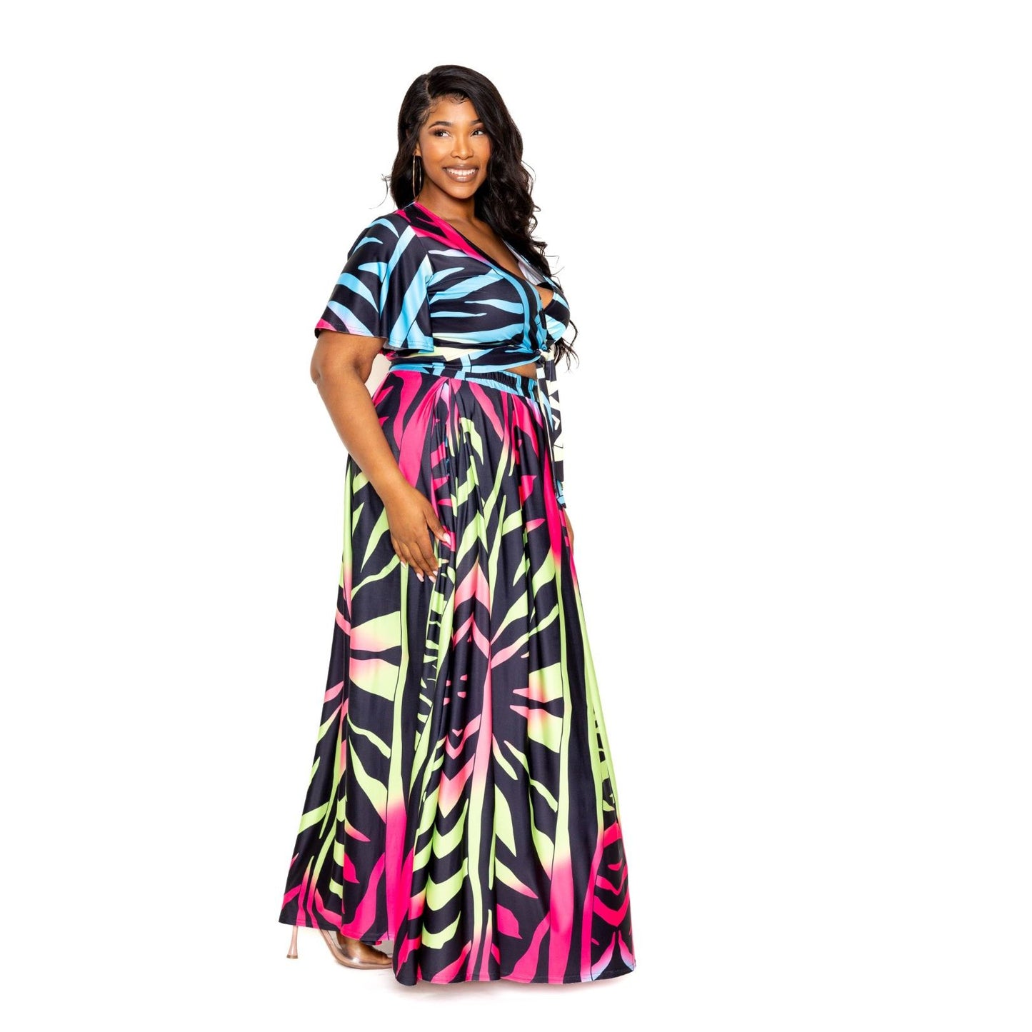 2 Piece Plus-size Ombre Animal Maxi Skirt & Top Set