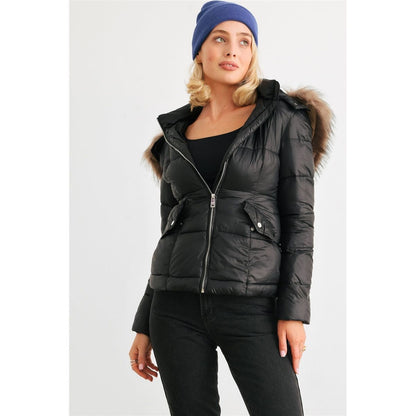 Long Sleeve Faux Fur Hood Padded Water Resistant Finish Jacket