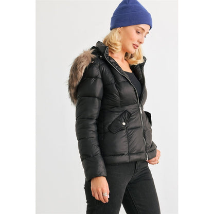 Long Sleeve Faux Fur Hood Padded Water Resistant Finish Jacket