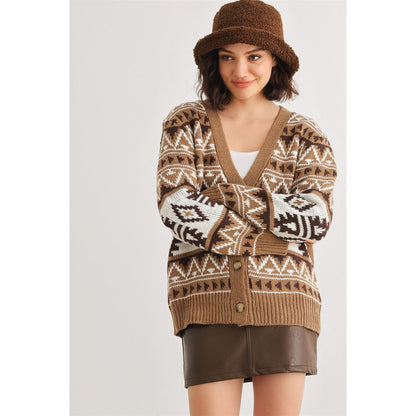 Fair Isle Knit Button-up Long Sleeve Cardigan Sweater