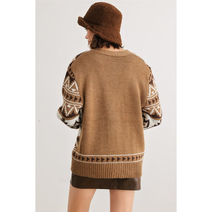 Fair Isle Knit Button-up Long Sleeve Cardigan Sweater