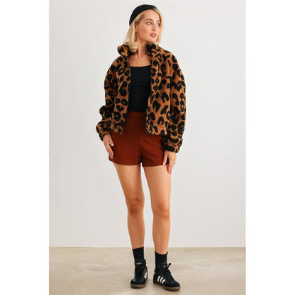 Leopard Teddy Zip-up Two Pocket Jacket