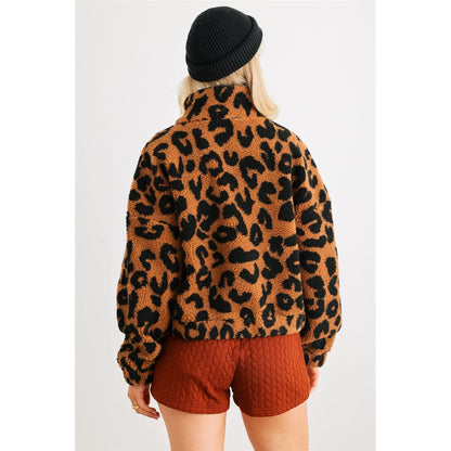 Leopard Teddy Zip-up Two Pocket Jacket