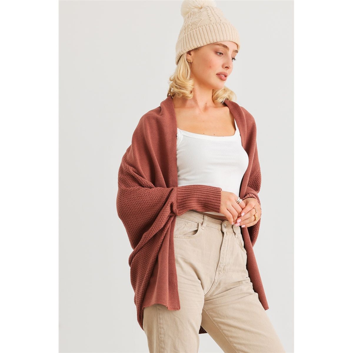 Batwing Sleeve Open Front Cardigan