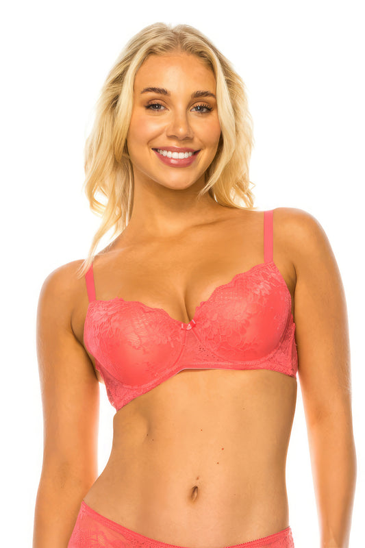 Calypso Coral Underwired Floral Lace Bra