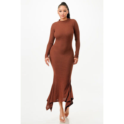 Soft Faux Wool Long Knit Dress with Long Sleeves