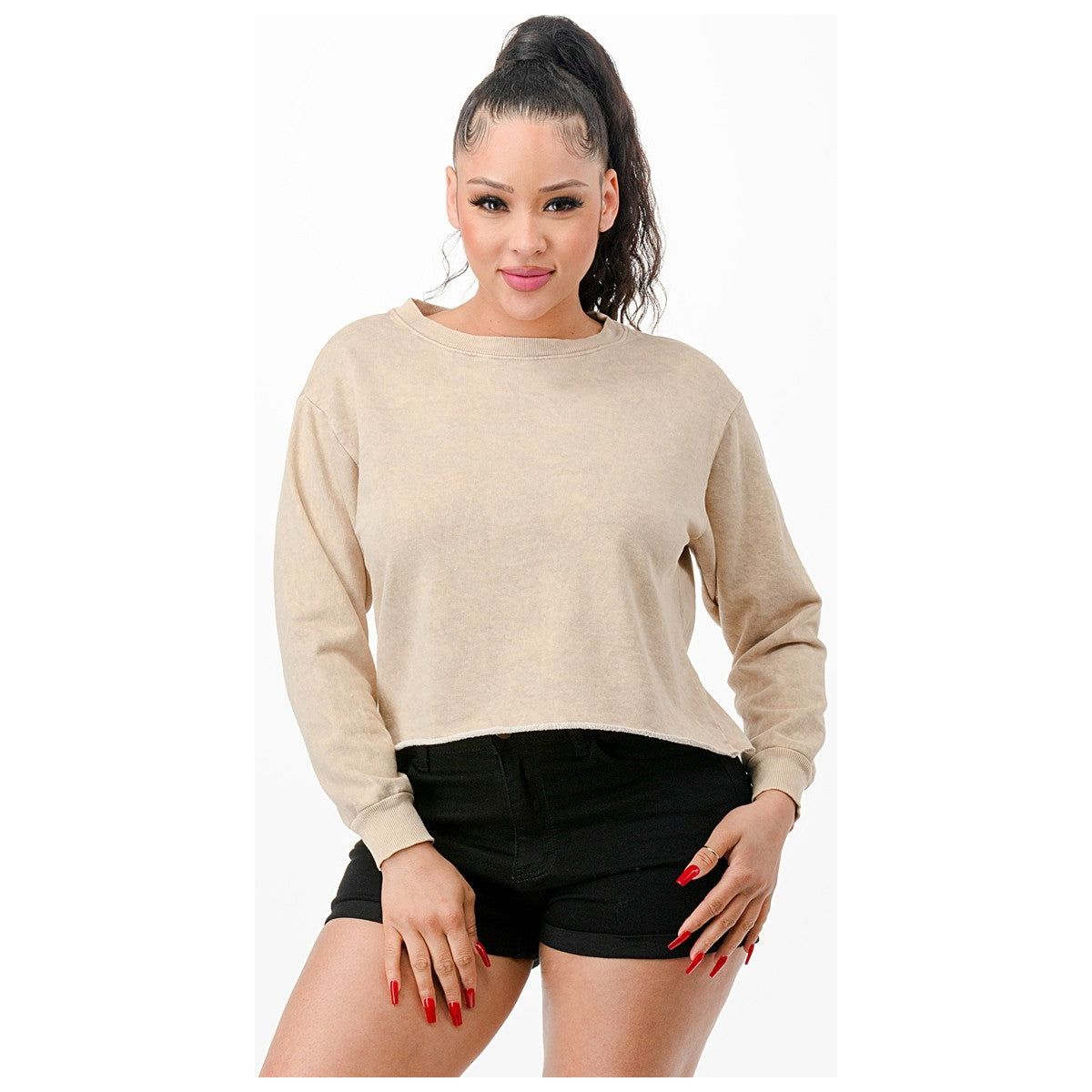 Washed French Terry Cropped Sweatshirts