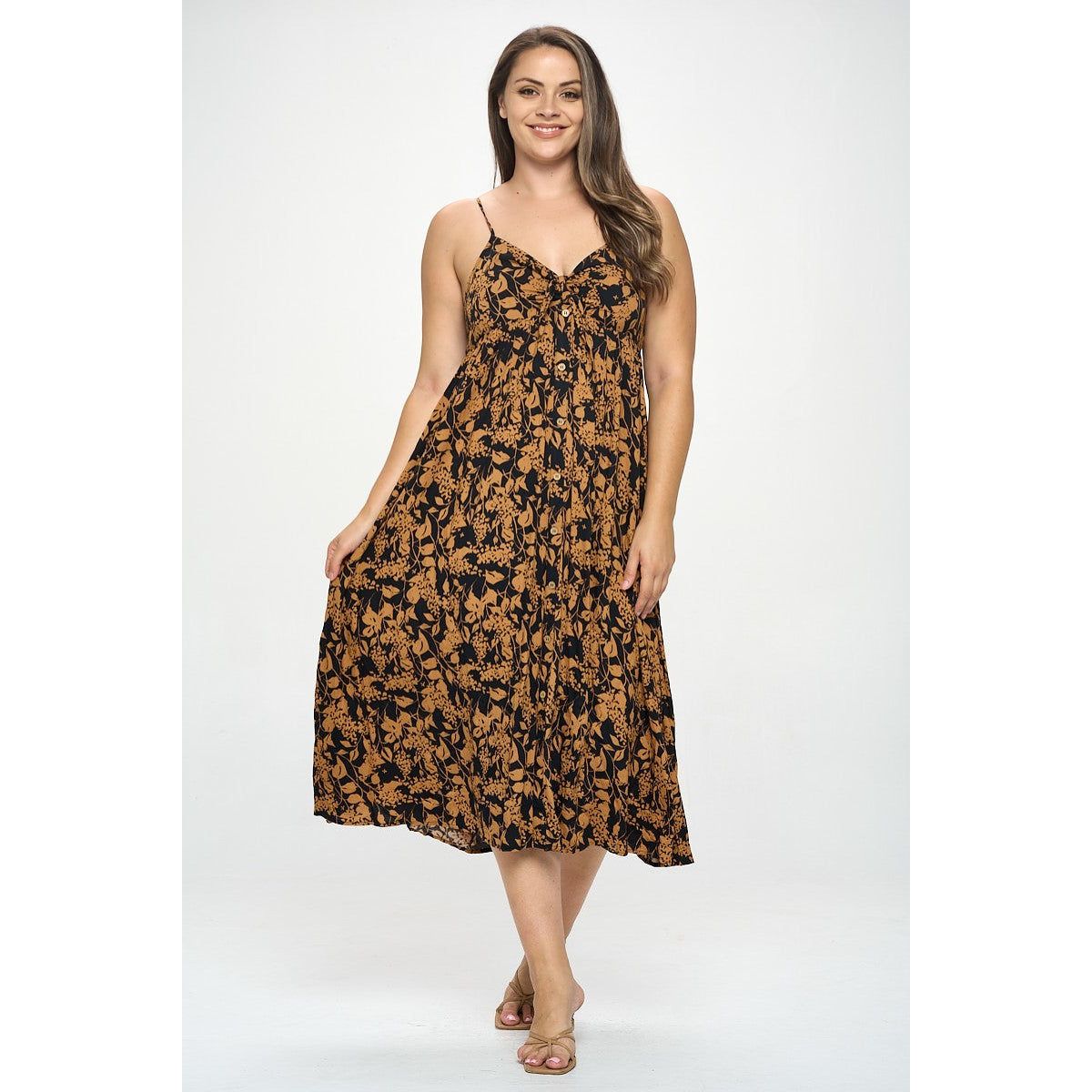 Plus Botanical Print Front Tie Maxi Dress