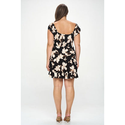 Plus Big Floral Front Tie Ruffle Mini Dress