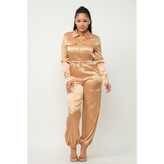 Front Zipper Pockets Top And Pants Jumpsuit