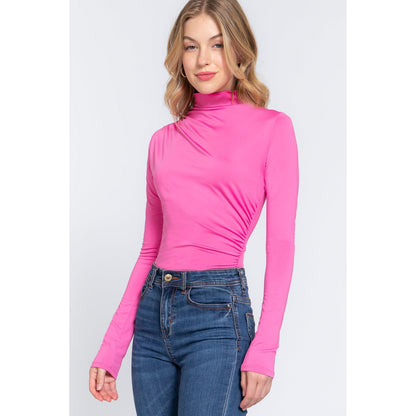 Long Sleeve High Neck Shirring Detail Ity Knit Bodysuit