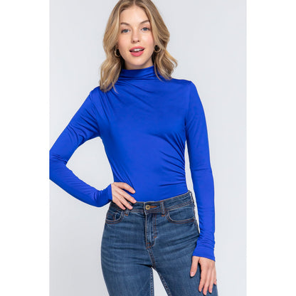 Long Sleeve High Neck Shirring Detail Ity Knit Bodysuit