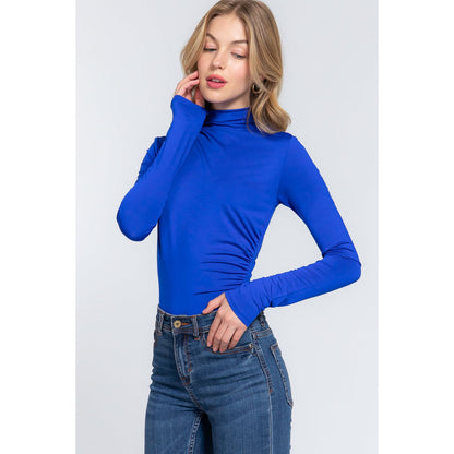 Long Sleeve High Neck Shirring Detail Ity Knit Bodysuit