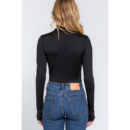 Long Sleeve High Neck Shirring Detail Ity Knit Bodysuit