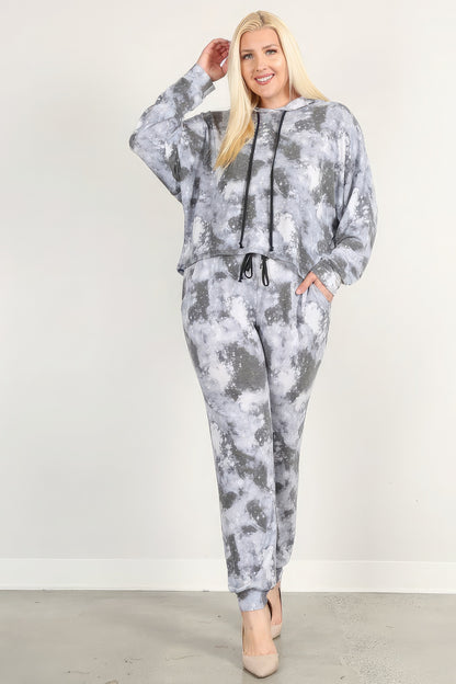 Plus-size Tie Dye Print Pullover Hoodie And Sweatpants Set