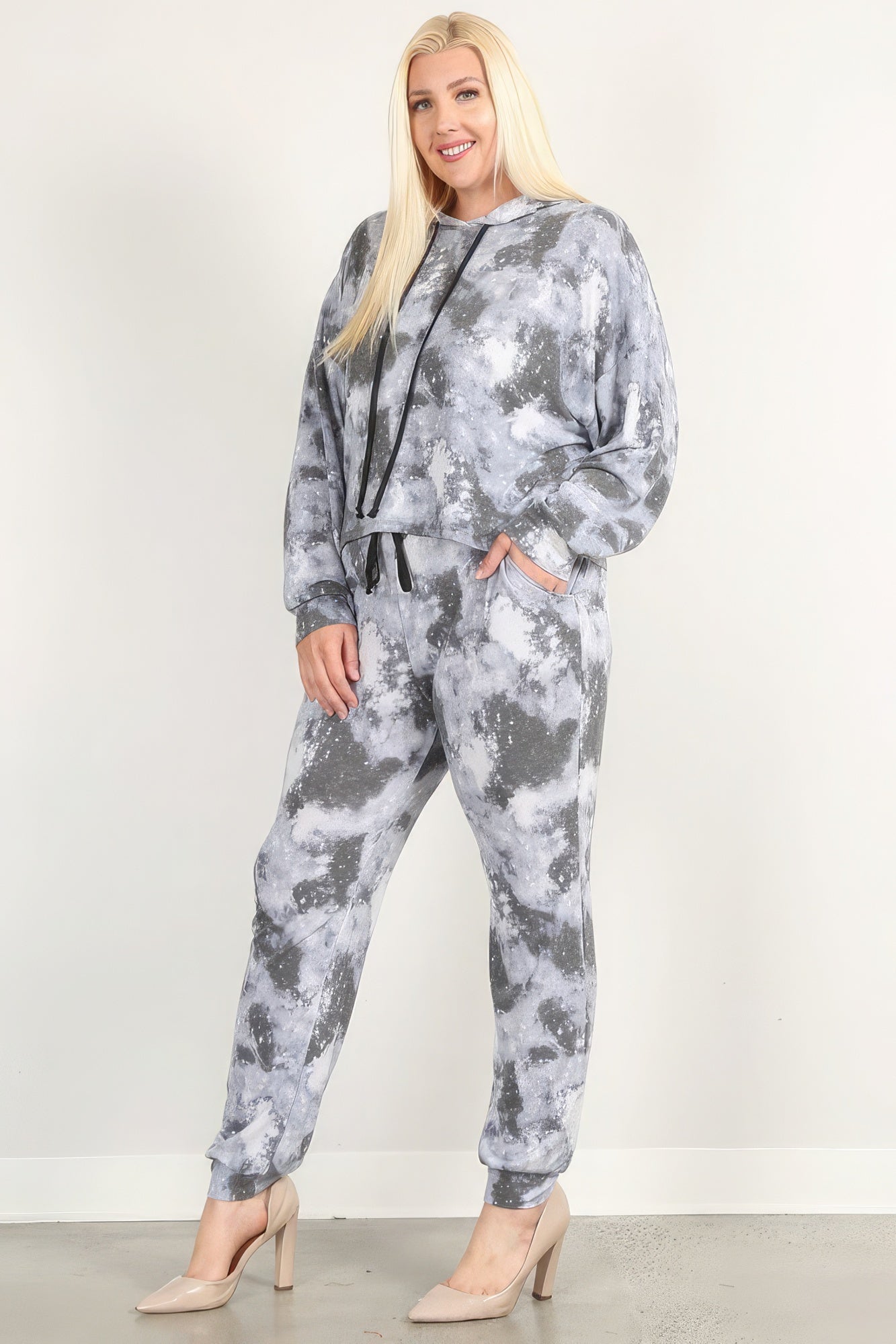 Plus-size Tie Dye Print Pullover Hoodie And Sweatpants Set