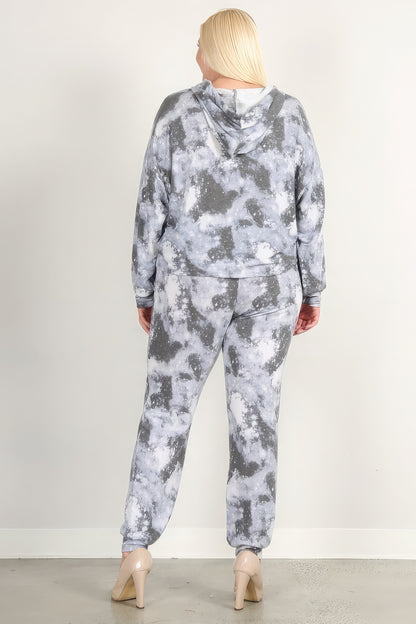 Plus-size Tie Dye Print Pullover Hoodie And Sweatpants Set