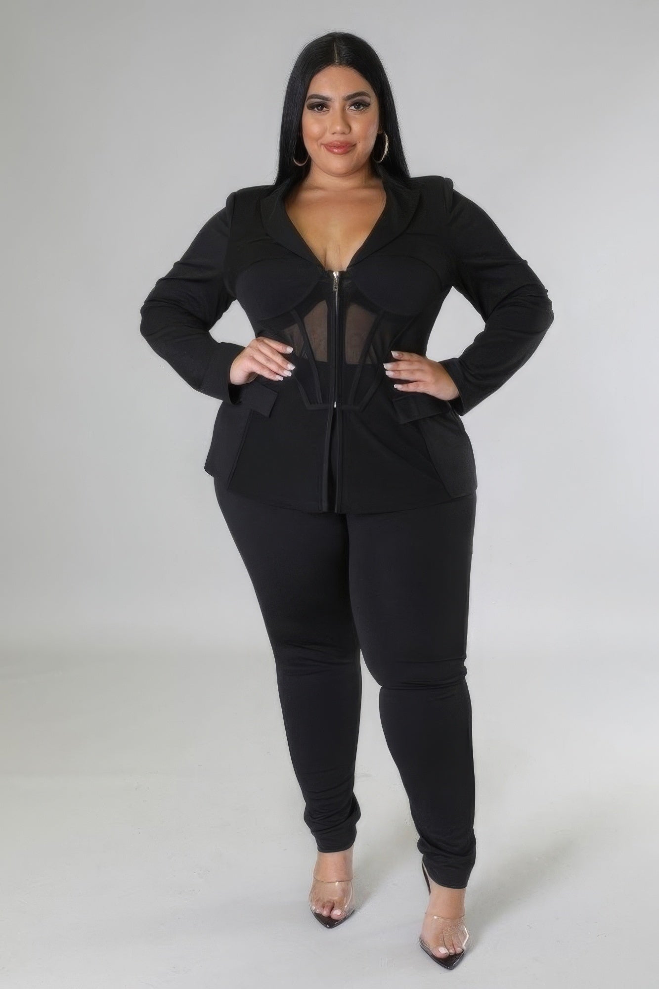 2 Piece Plus-size Edgy Corset Blazer and Pants Set