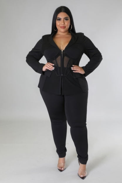 2 Piece Plus-size Edgy Corset Blazer and Pants Set