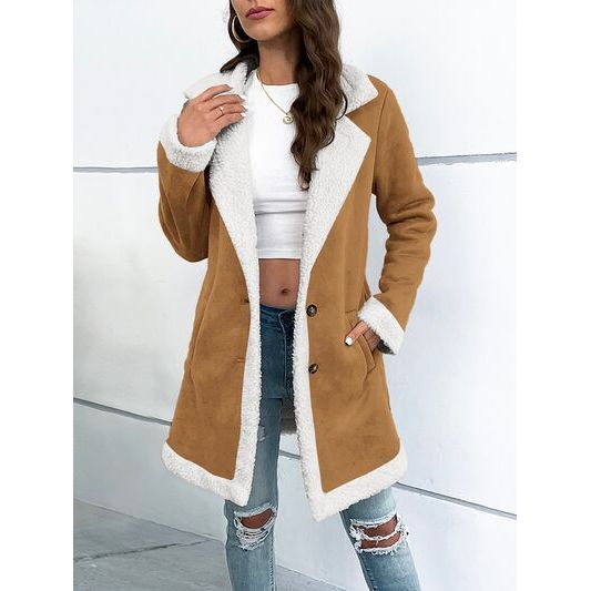 CATHSNNA Contrast Button Up Lapel Collar Long Sleeve Coat