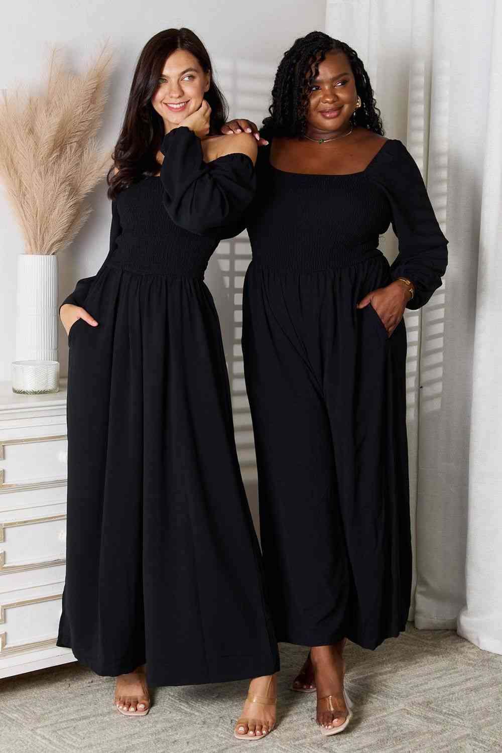 DOUBLE TAKE Black Square Neck Jumpsuit with Pockets