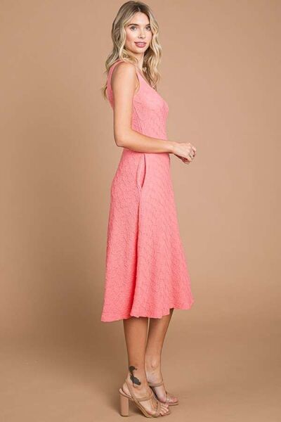 CULTURE CODE Texture Happy-Pink Square Neck Tank Dress with Pockets