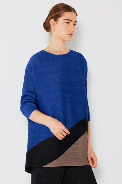 MARINA WEST Pleated Horizontal Rib Color Block Top