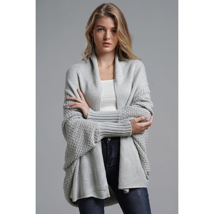 DOUBLE TAKE  Dolman Sleeve Open Front Ribbed Trim Longline Cardigan