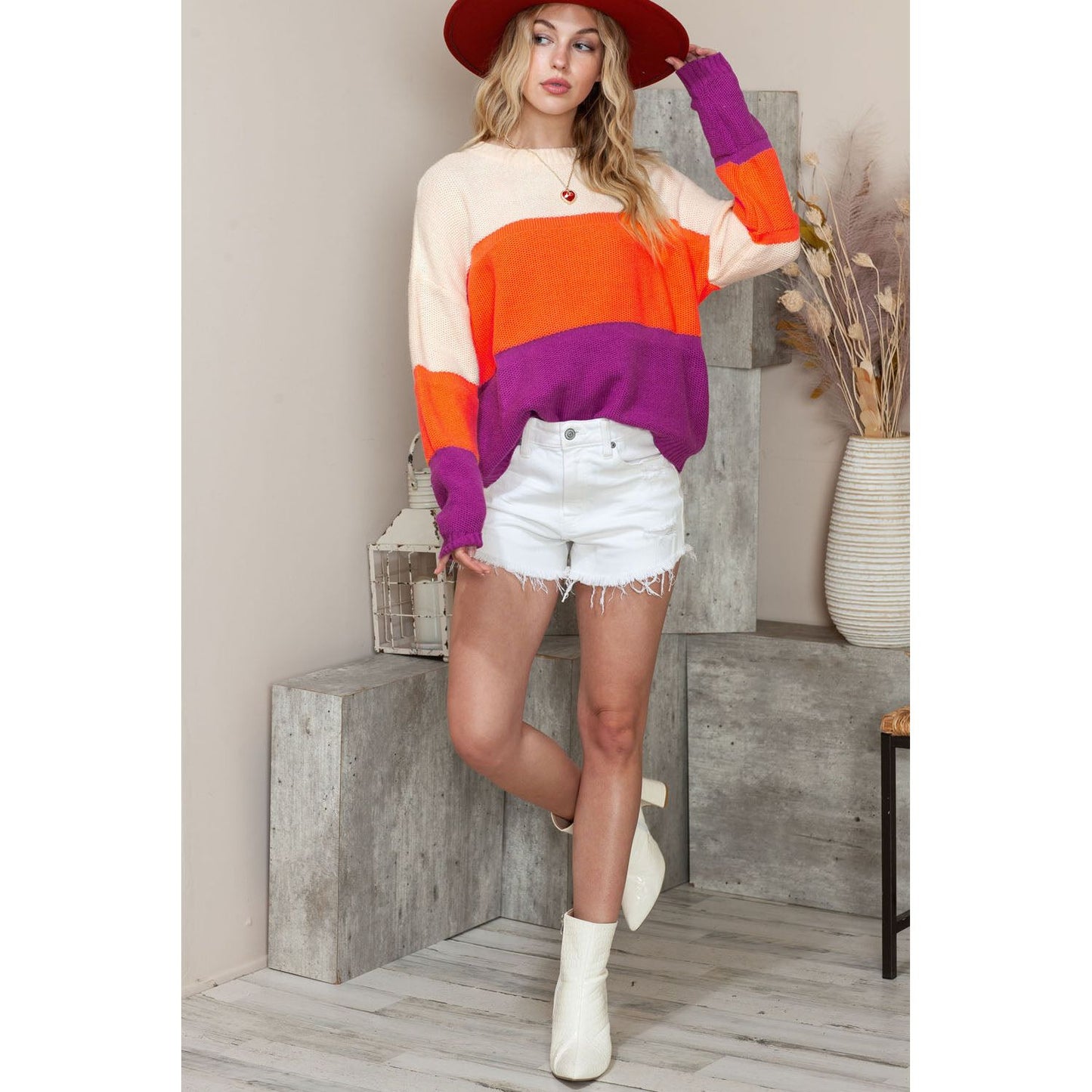 Round Neck Color Block Sweater